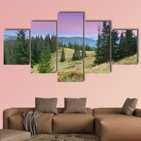 Beautiful morning in the mountains landscape multi panel canvas wall art