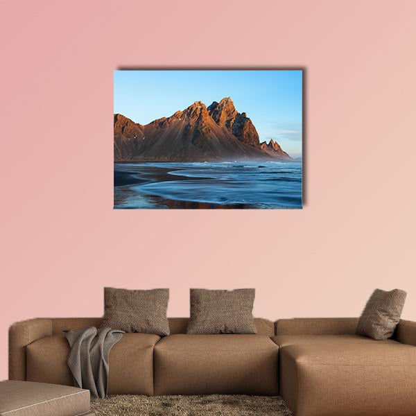 Sunset over the Stoks Mountains on Vestrahorn Cape in Iceland wall art