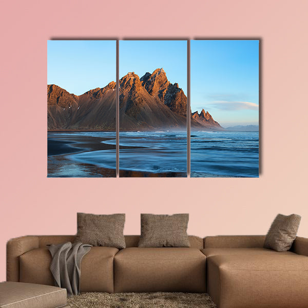 Sunset over the Stoks Mountains on Vestrahorn Cape in Iceland wall art
