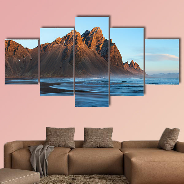 Sunset over the Stoks Mountains on Vestrahorn Cape in Iceland wall art