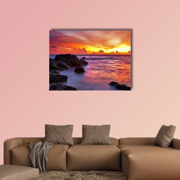 Tropical beach at sunset. Nature background Multi panel canvas wall art