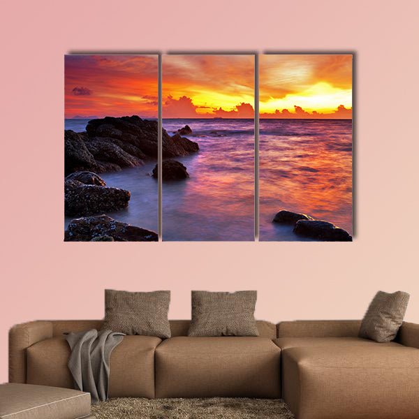 Tropical beach at sunset. Nature background Multi panel canvas wall art
