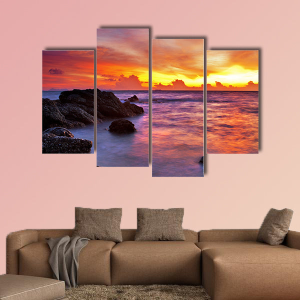 Tropical beach at sunset. Nature background Multi panel canvas wall art
