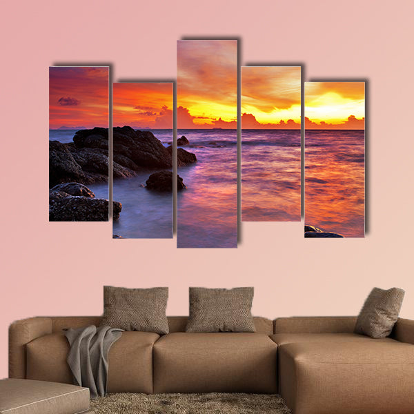 Tropical beach at sunset. Nature background Multi panel canvas wall art
