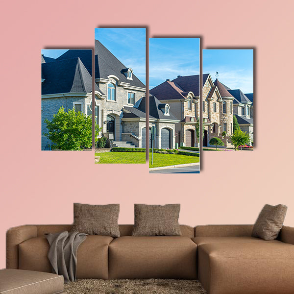 Luxury house in Montreal, Canada against blue sky multi panel canvas wall art
