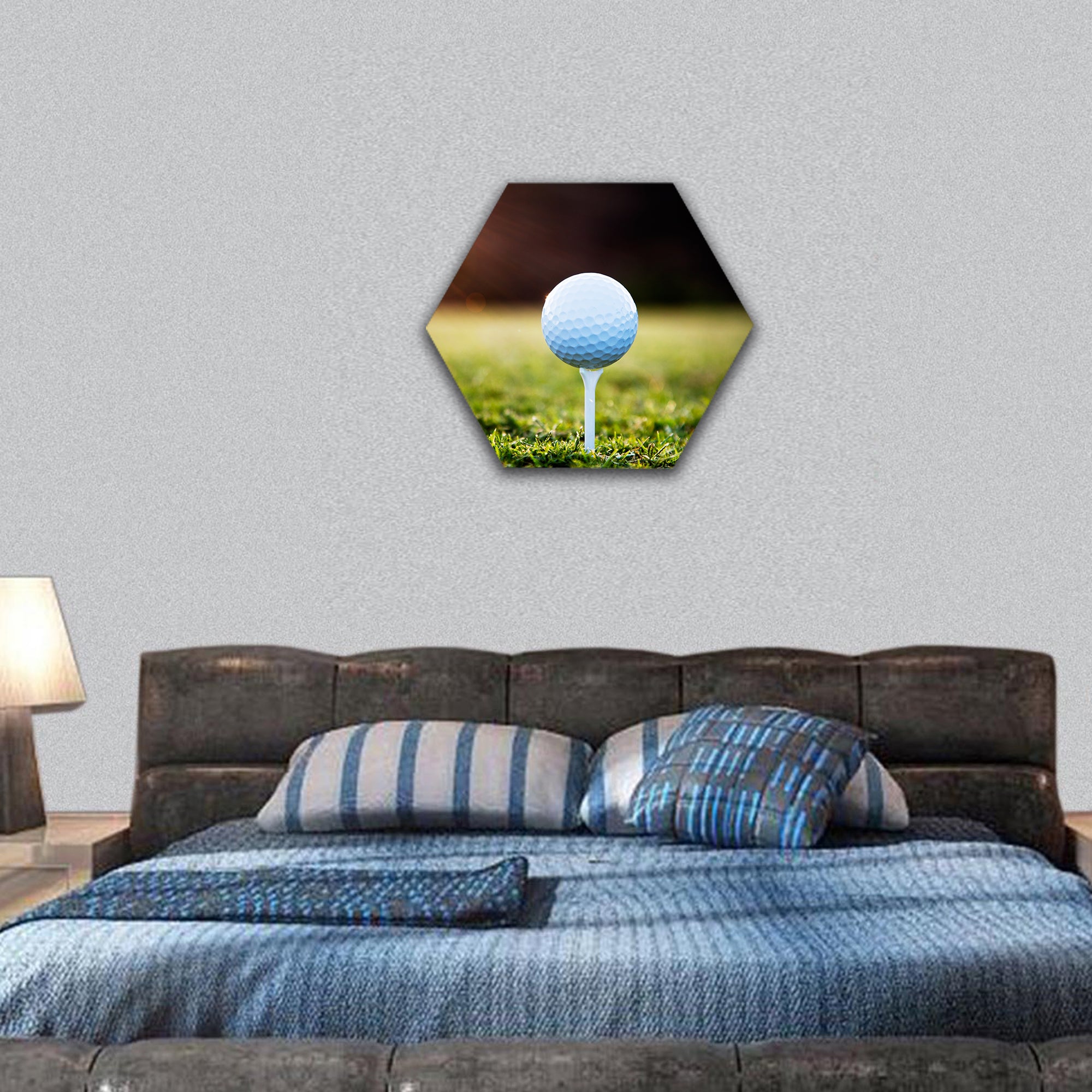 Close up of golf ball on tee hexagonal canvas wall art