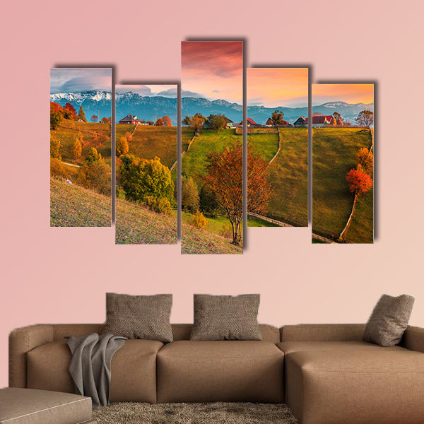 Beautiful autumn alpine landscape, Transylvania multi panel canvas wall art