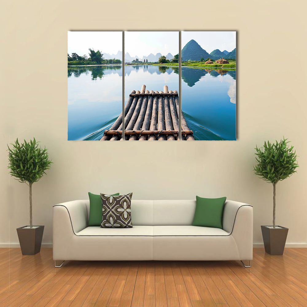 Bamboo rafting in Li River, Guilin - Yangshou China multi panel canvas wall art