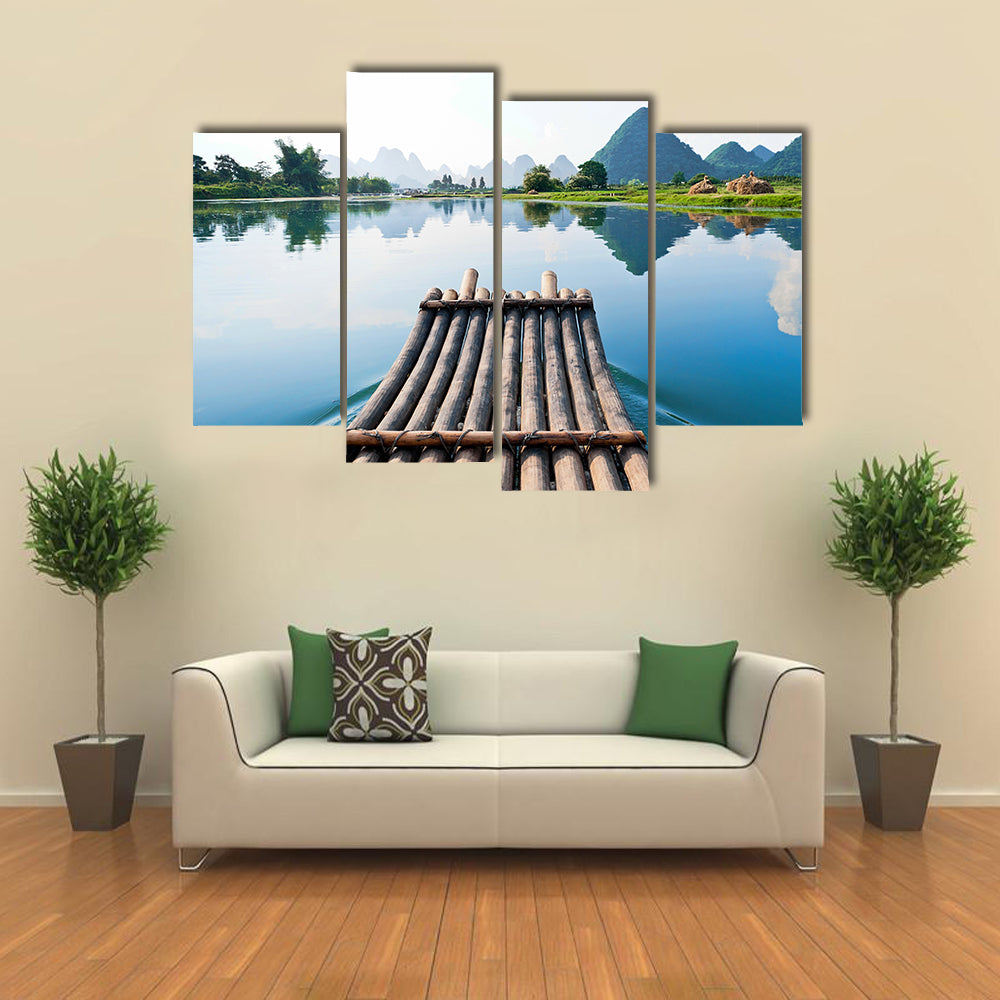 Bamboo rafting in Li River, Guilin - Yangshou China multi panel canvas wall art