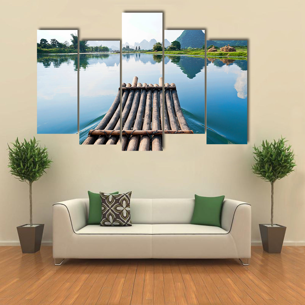 Bamboo rafting in Li River, Guilin - Yangshou China multi panel canvas wall art
