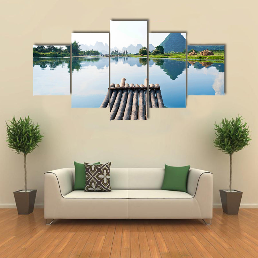 Bamboo rafting in Li River, Guilin - Yangshou China multi panel canvas wall art