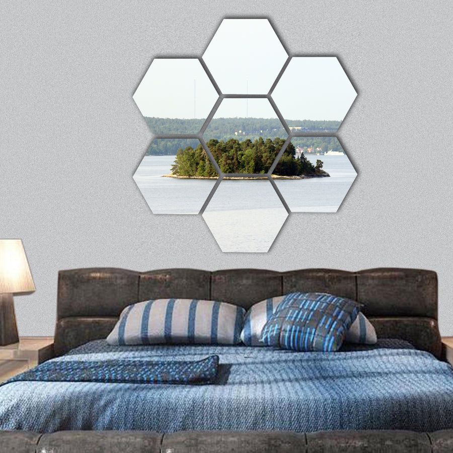 Lonely island in Sweden, Stockholm Archipelago hexagonal canvas wall art
