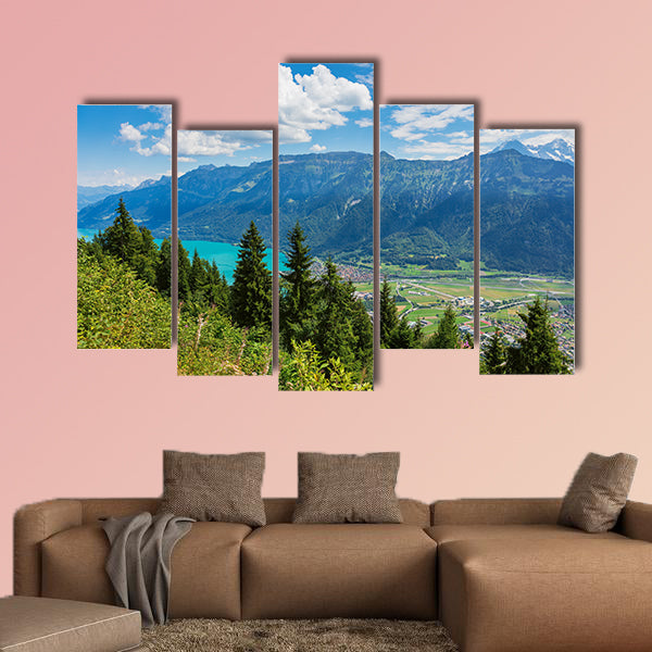 View from Mt. Harderkulm in Switzerland in summer multi panel canvas wall art