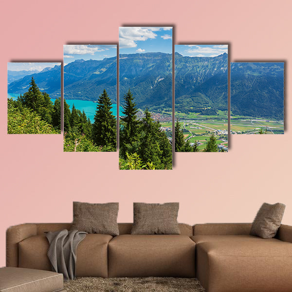 View from Mt. Harderkulm in Switzerland in summer multi panel canvas wall art