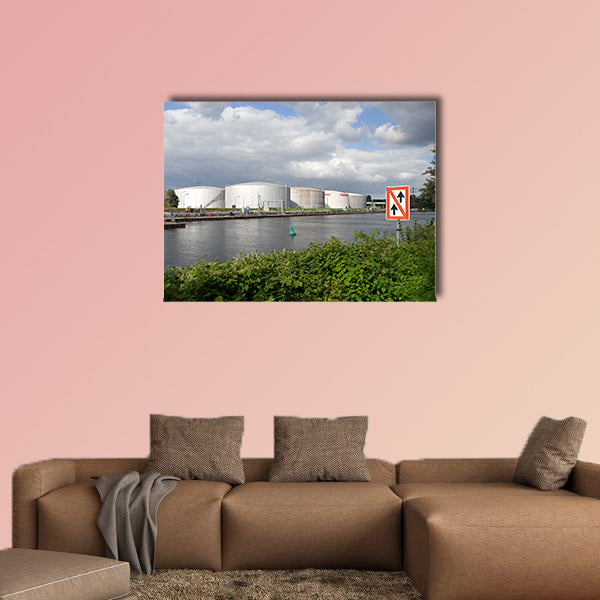 An oil port at a canal in Germany multi panel canvas wall art