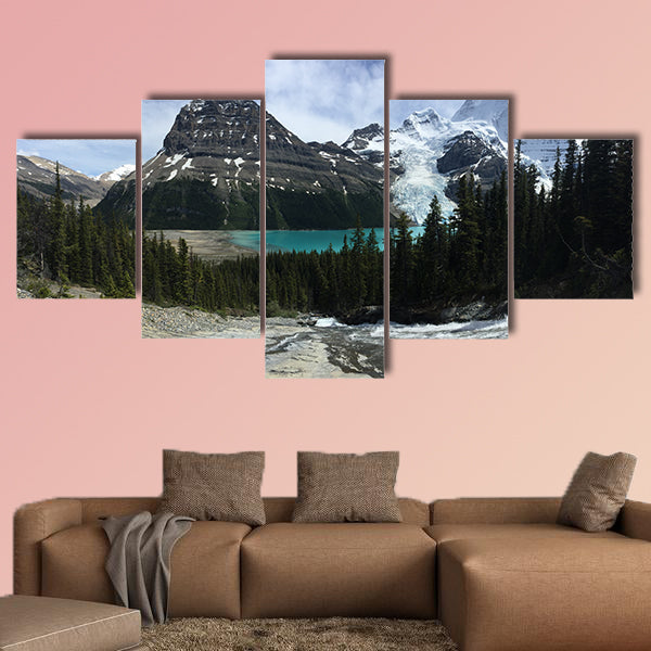 Toboggan Falls flowing down to Berg Lake, overlooking Mount wall art
