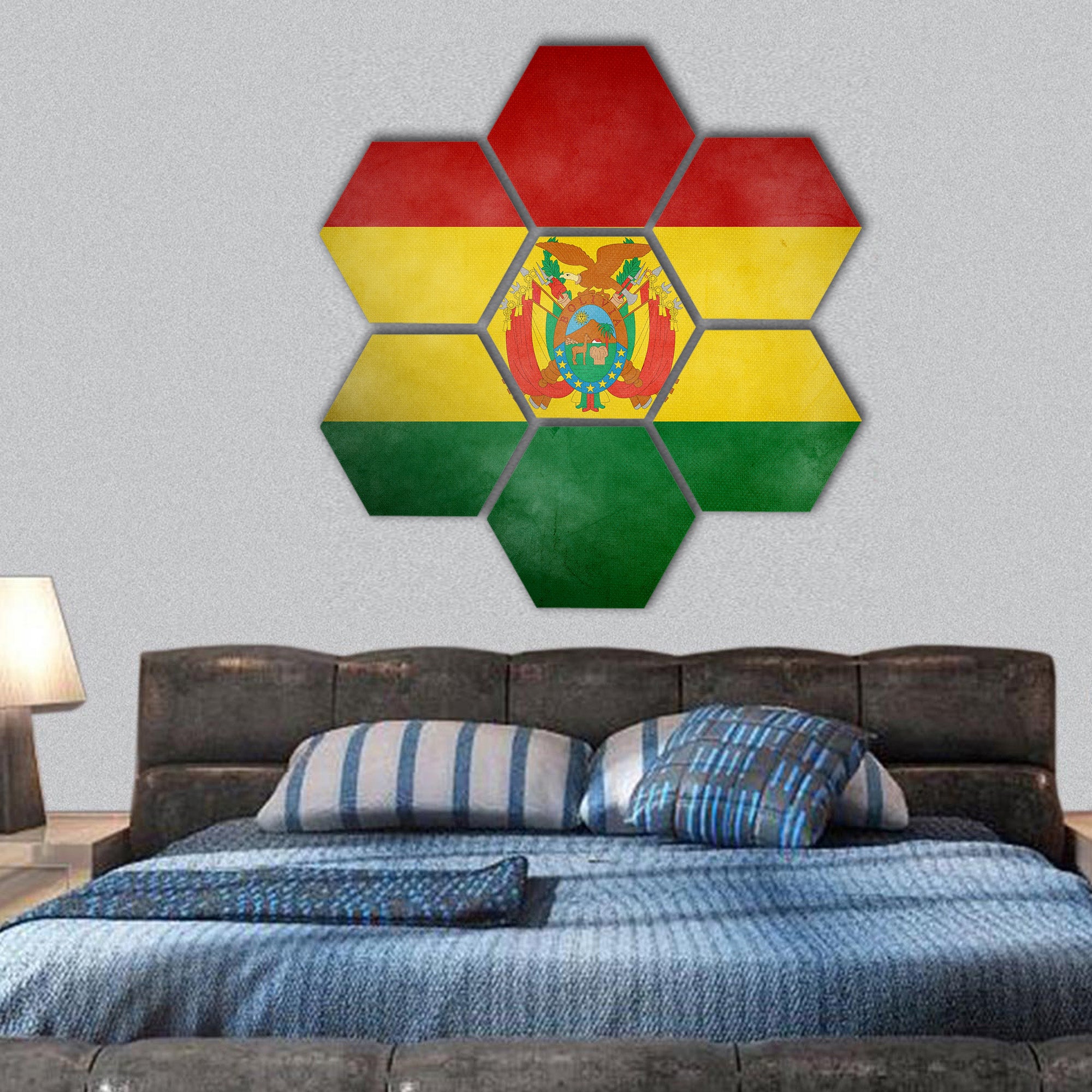 Bolivia flag on old and vintage grunge texture hexagonal canvas wall art