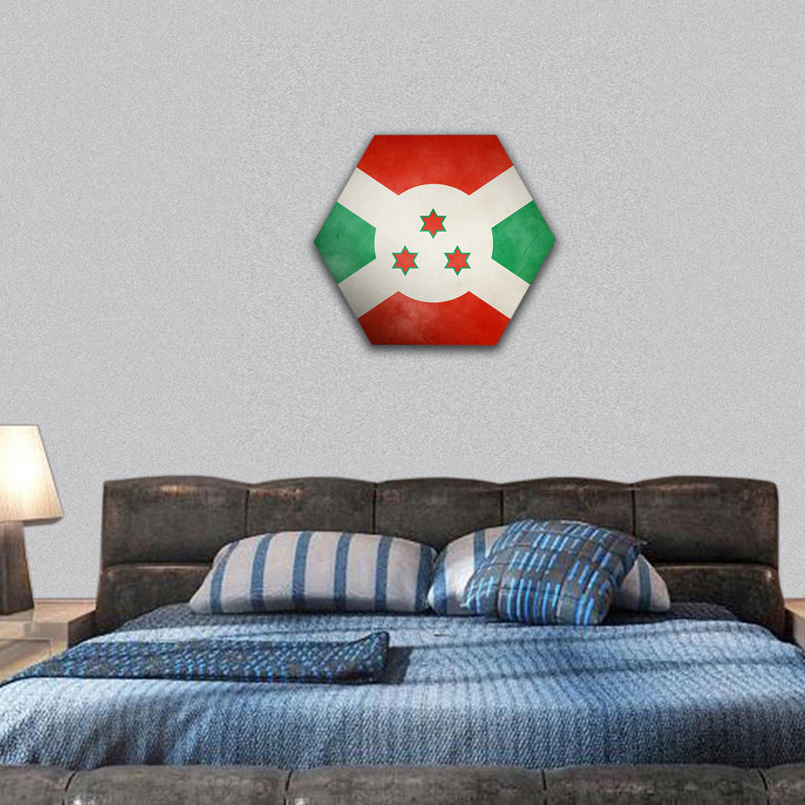 Burundi Faso flag on old and vintage grunge texture hexagonal canvas wall art