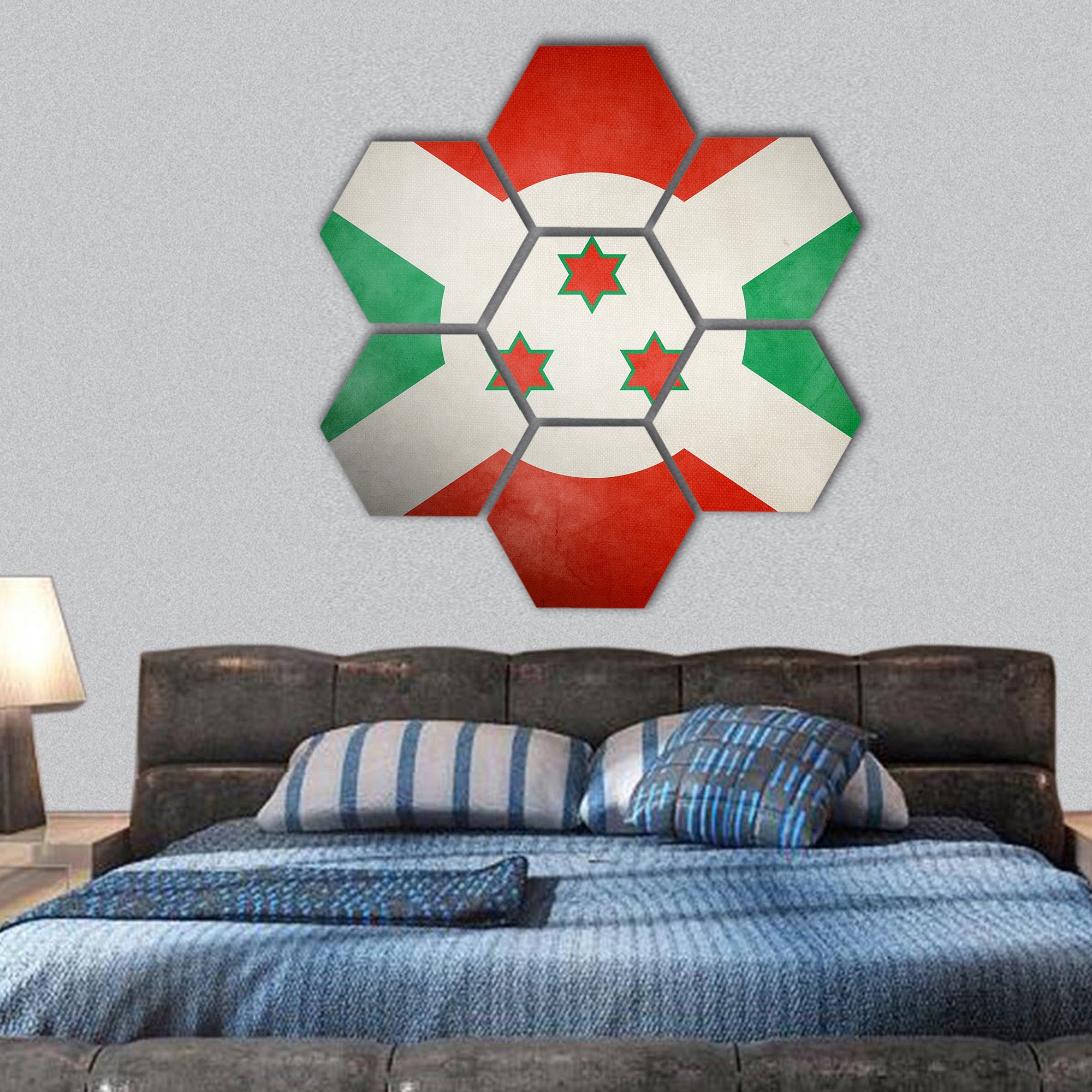 Burundi Faso flag on old and vintage grunge texture hexagonal canvas wall art