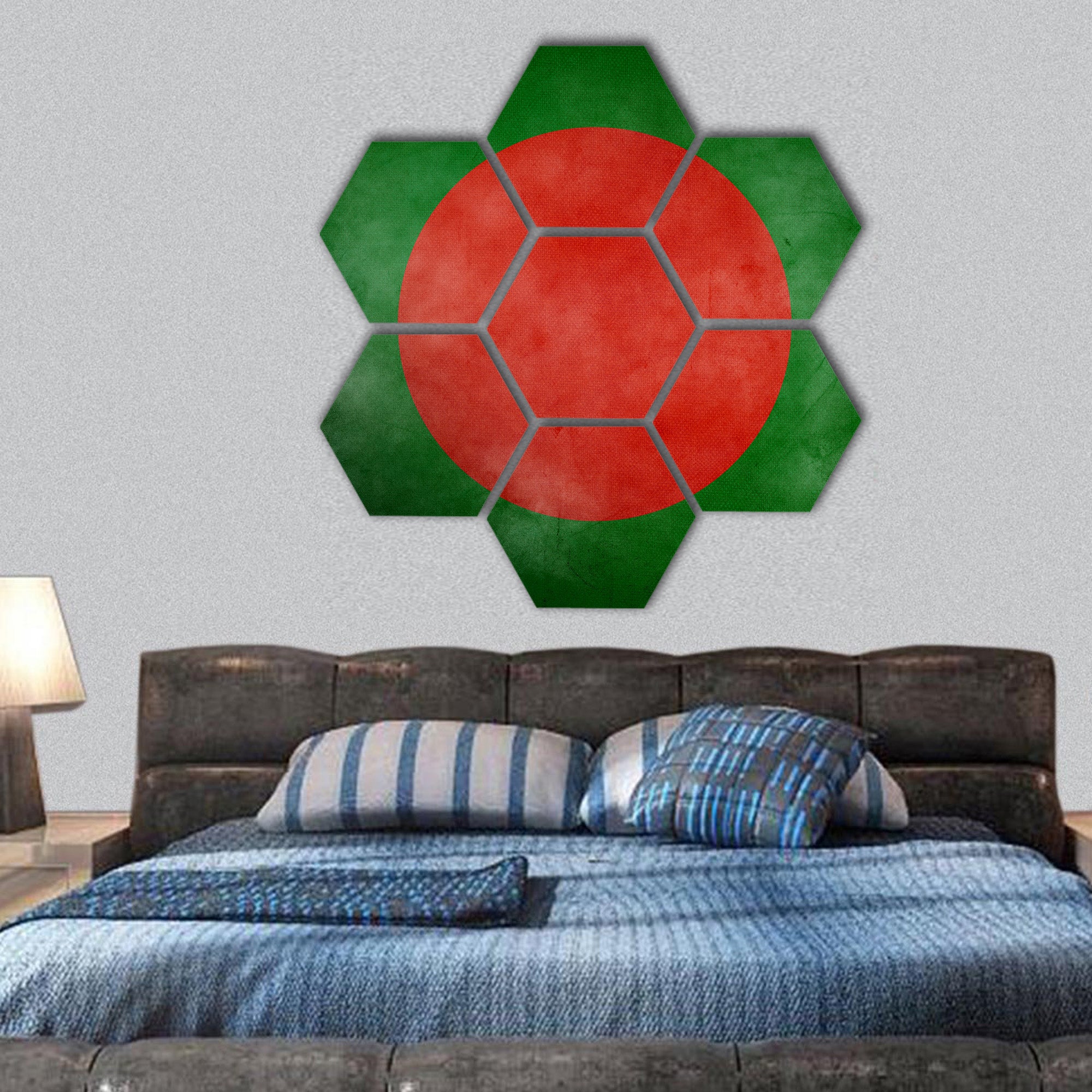 Bangladesh flag on old and vintage grunge texture hexagonal canvas wall art