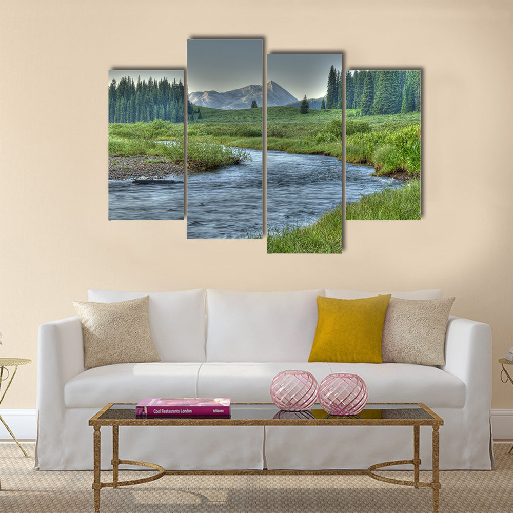 Cold clear stream in summer Multi Panel Canvas Wall Art