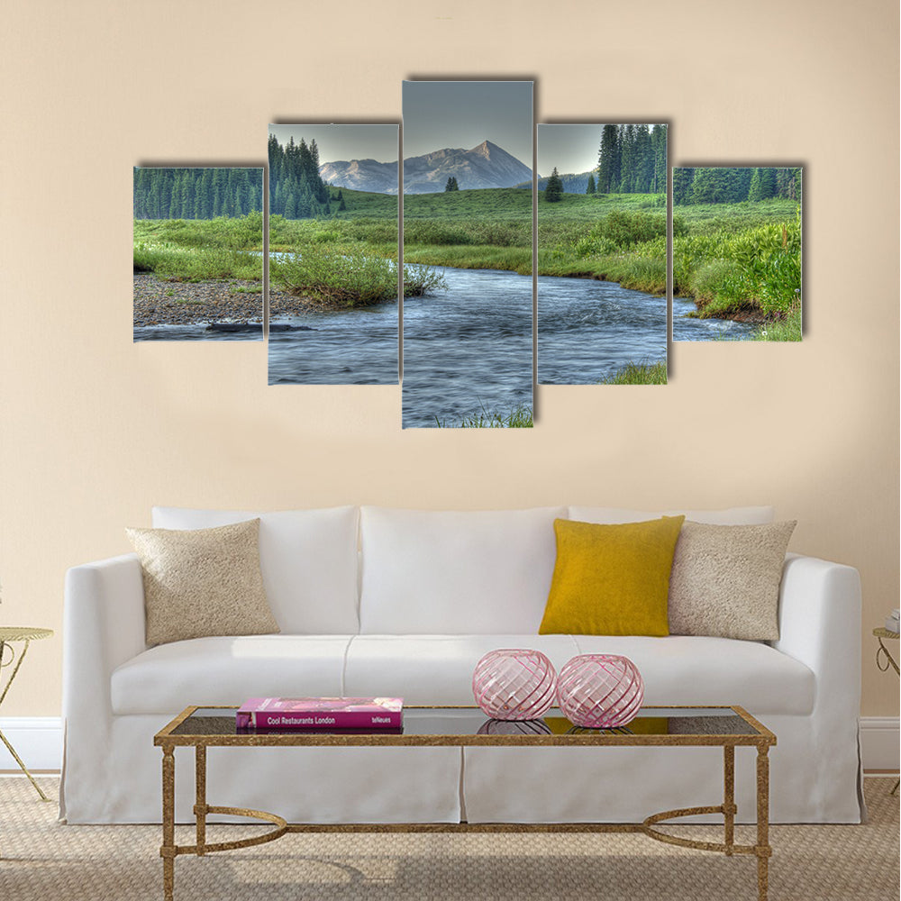 Cold clear stream in summer Multi Panel Canvas Wall Art