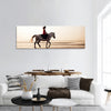 Girl riding a horse on the background of the sea panoramic canvas wall art