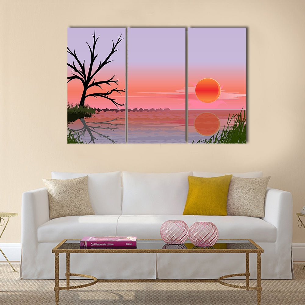 landscape with sunset multi panel canvas wall art