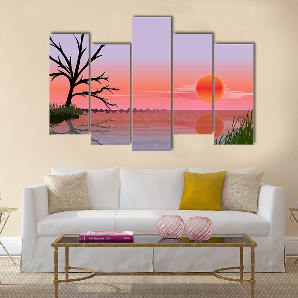 landscape with sunset multi panel canvas wall art