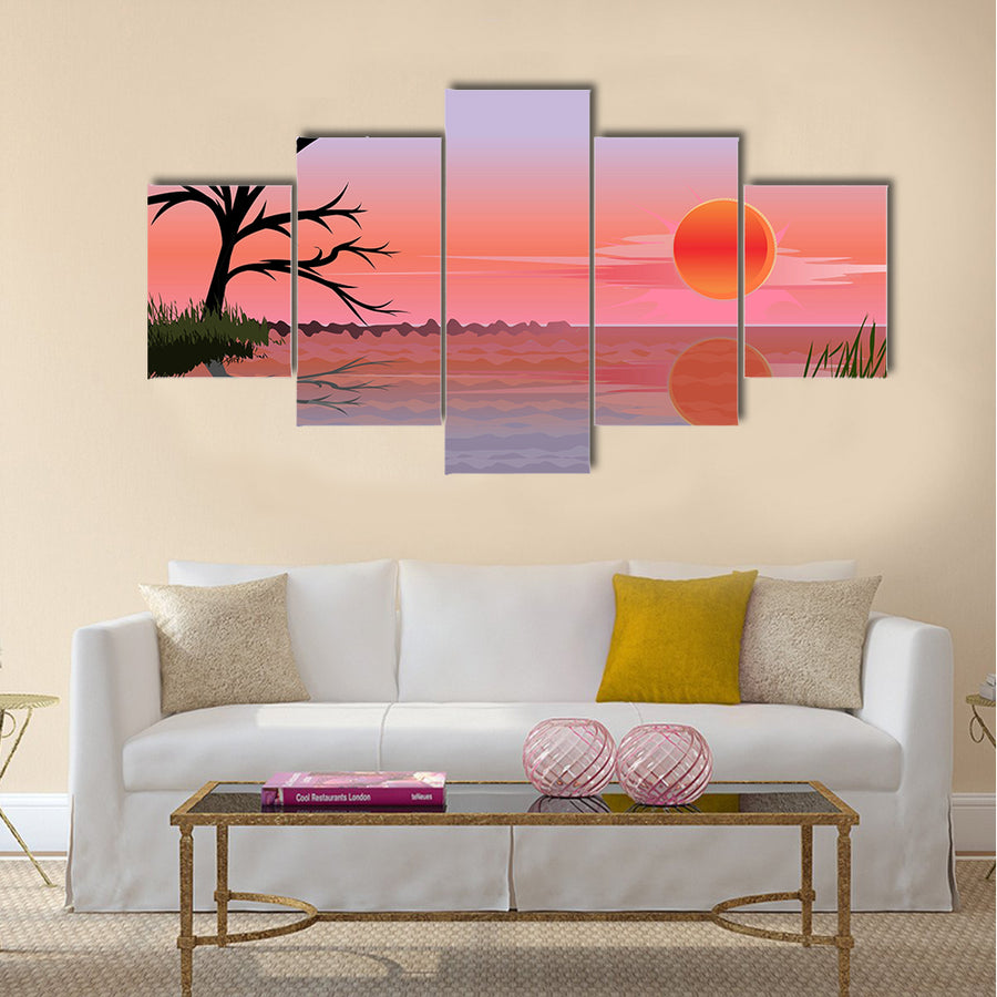 landscape with sunset multi panel canvas wall art