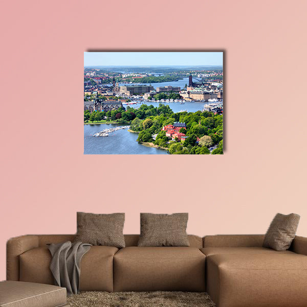 Aerial view of famous Gamla Stan, the Old Town, Sweden multi panel canvas wall art