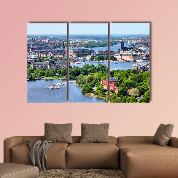 Aerial view of famous Gamla Stan, the Old Town, Sweden multi panel canvas wall art