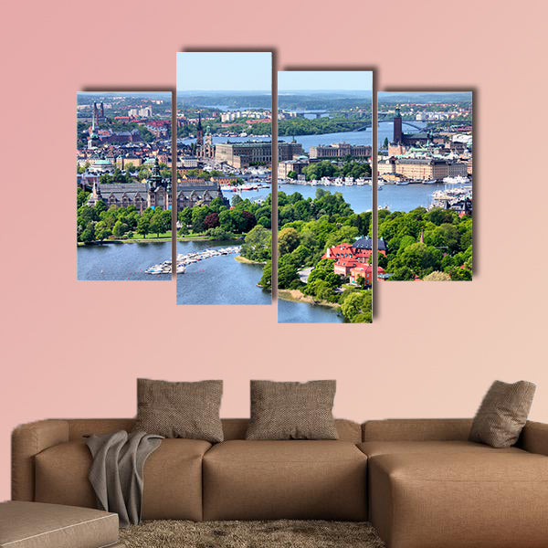 Aerial view of famous Gamla Stan, the Old Town, Sweden multi panel canvas wall art