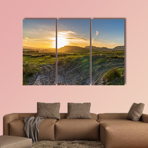 Sunset over the Yorkshire Dales near Settle, North Yorkshire, England, UK Multi panel canvas wall art