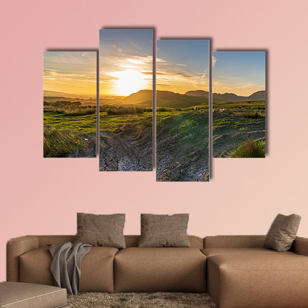 Sunset over the Yorkshire Dales near Settle, North Yorkshire, England, UK Multi panel canvas wall art