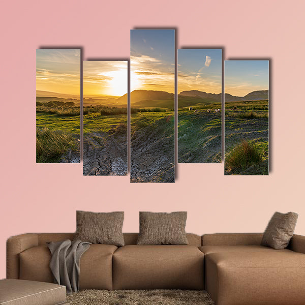 Sunset over the Yorkshire Dales near Settle, North Yorkshire, England, UK Multi panel canvas wall art