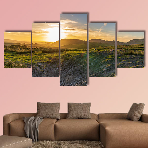Sunset over the Yorkshire Dales near Settle, North Yorkshire, England, UK Multi panel canvas wall art