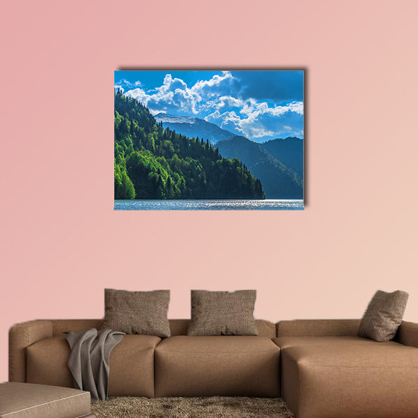 Beautiful Lake Ritsa in the Caucasus Mountains. Green mountain hills, wall art