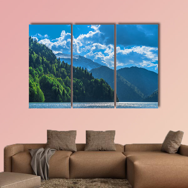 Beautiful Lake Ritsa in the Caucasus Mountains. Green mountain hills, wall art