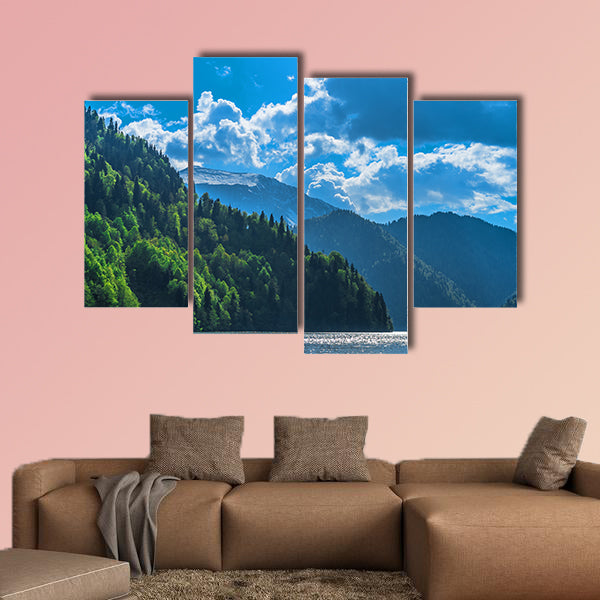 Beautiful Lake Ritsa in the Caucasus Mountains. Green mountain hills, wall art