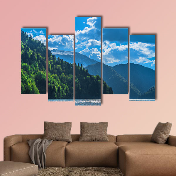 Beautiful Lake Ritsa in the Caucasus Mountains. Green mountain hills, wall art