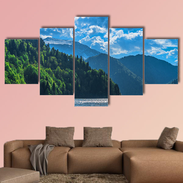 Beautiful Lake Ritsa in the Caucasus Mountains. Green mountain hills, wall art