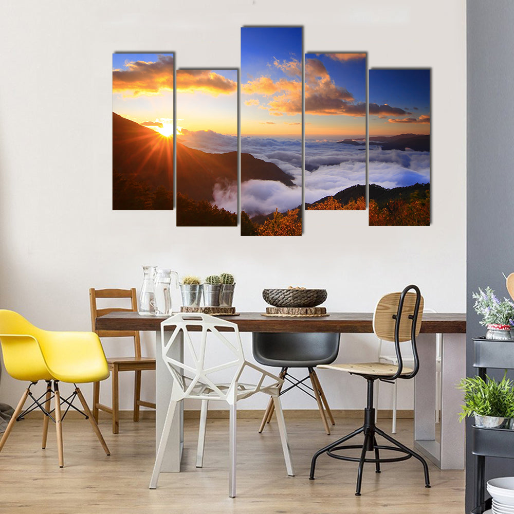 The Sea Of The Clouds With Mountains And Trees All Around, Multi Panel Canvas Wall Art