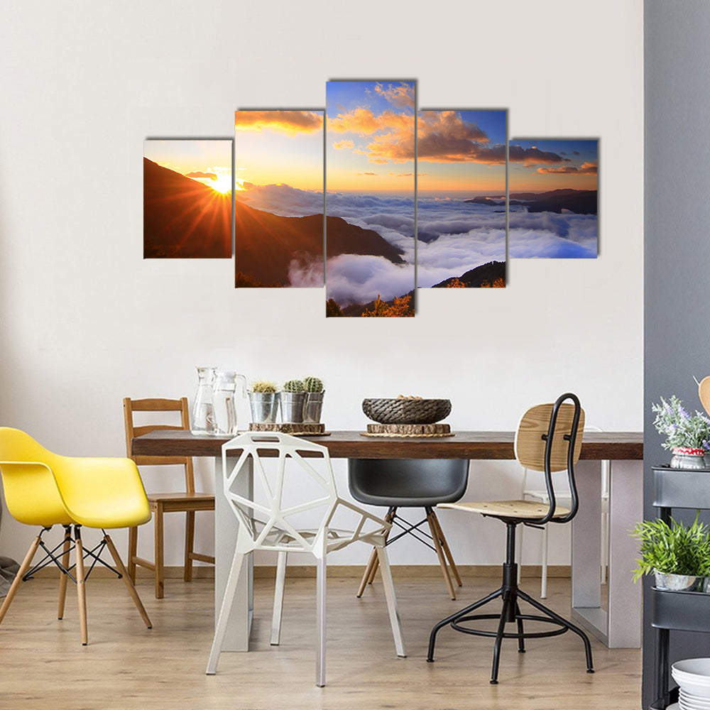 The Sea Of The Clouds With Mountains And Trees All Around, Multi Panel Canvas Wall Art