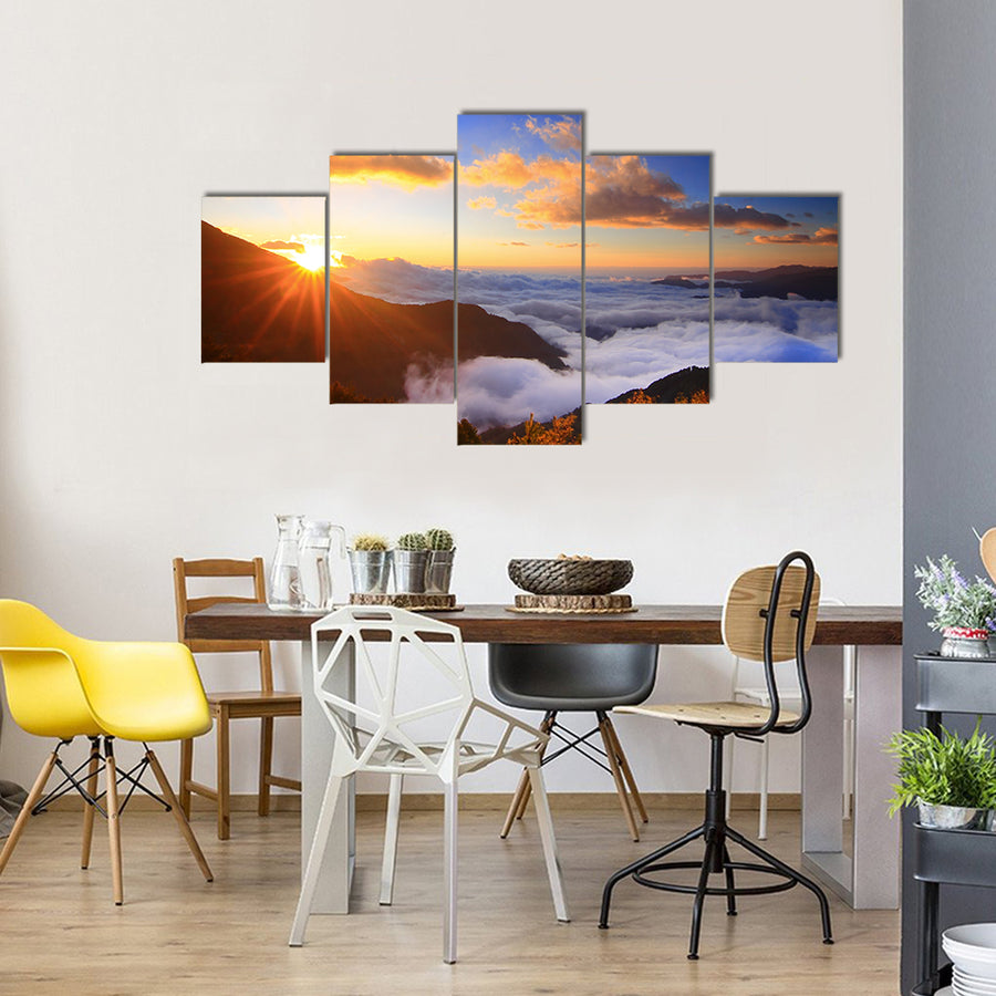 The Sea Of The Clouds With Mountains And Trees All Around, Multi Panel Canvas Wall Art