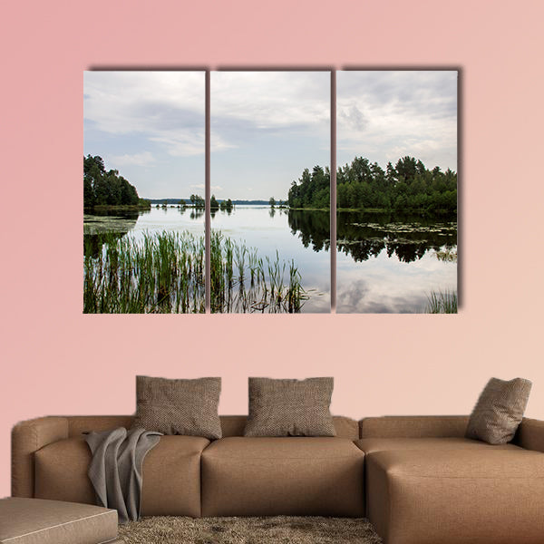 Lake and forest on the shore, a reflection of the sky wall art