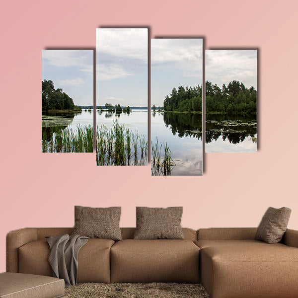 Lake and forest on the shore, a reflection of the sky wall art