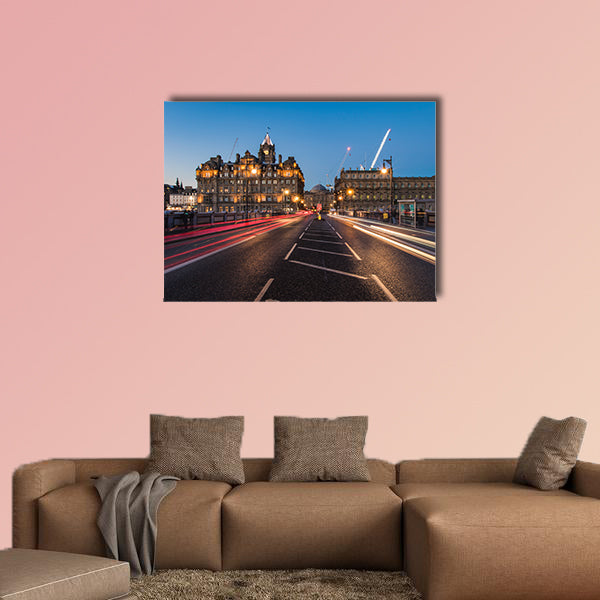 Light trails on North Bridge Edinburgh multi panel canvas wall art