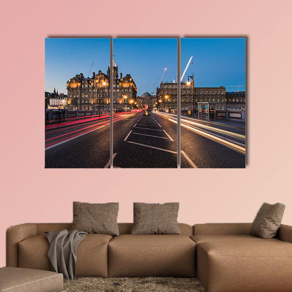 Light trails on North Bridge Edinburgh multi panel canvas wall art