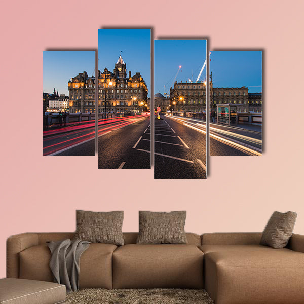 Light trails on North Bridge Edinburgh multi panel canvas wall art